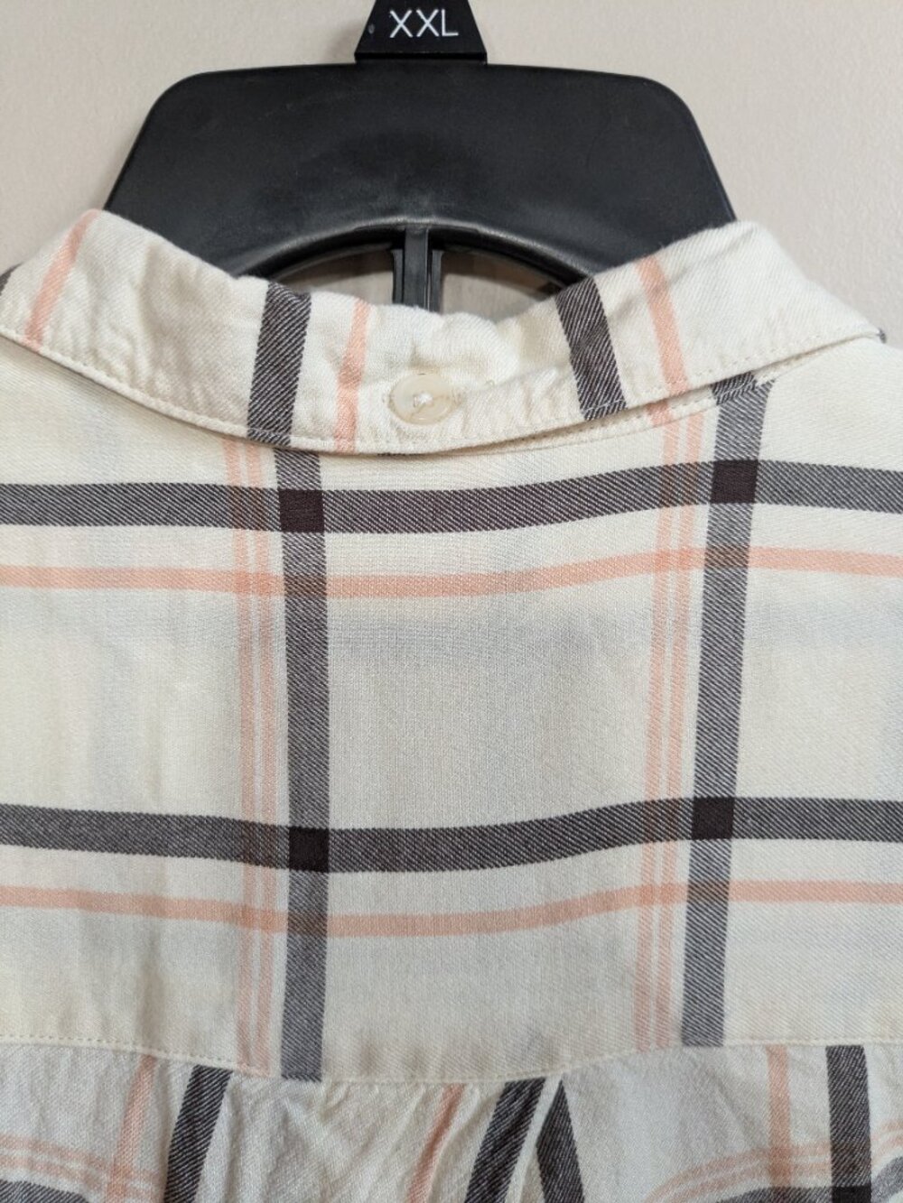 thread & supply flannel shirt viscose long sleeve ivory pink black size S #537 - Picture 5 of 6